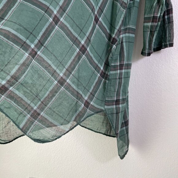 SAGA Made in Italy Tunic Top OS Green Plaid Roll Tab Sleeve Shirt Lagenlook Boho - Picture 7 of 12